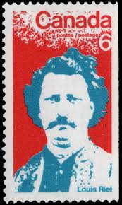 Louis Riel stamp red blue white fabric